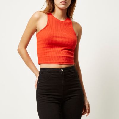 Red &#39;90s ribbed crop top